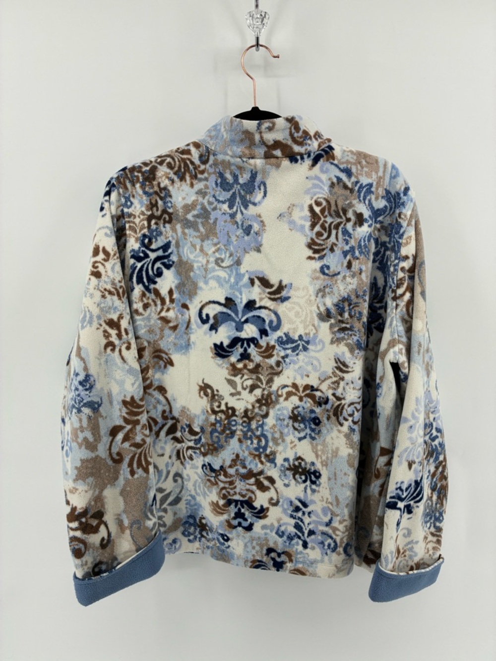 Floral Scroll Zip-Up Fleece Jacket in Cream, Blue & Brown - Picture 7 of 10